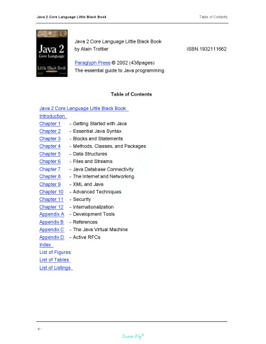 Java 2 Core Language Little Black Book