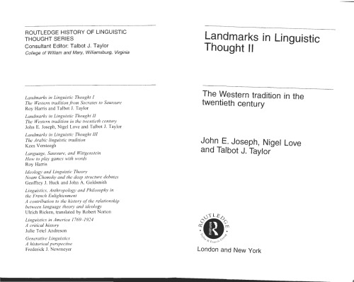 Landmarks in Lingustic Thought Vol.2: The Western Tradition in the Twentieth Century