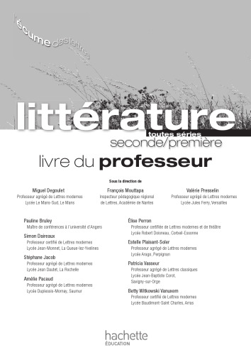 L'écume des lettres - Littérature 2de / 1re - Livre du professeur - Edition 2011
