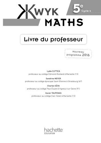 Kwyk Maths 5e - Livre professeur - Edition 2016