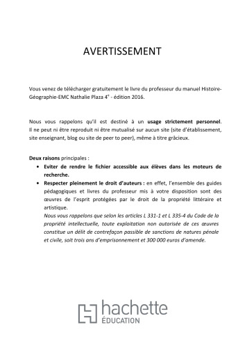 Histoire-Géographie-EMC cycle 4 / 4e - Livre du professeur - éd. 2016