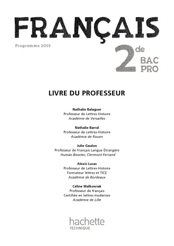 Français 2de Bac Pro - Livre du professeur - éd. 2019