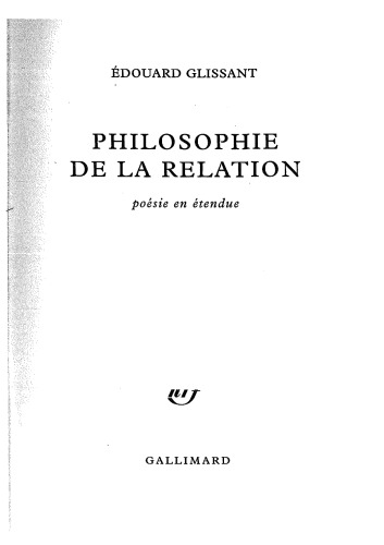 Philosophie de la relation: poésie en étendue