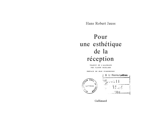 Pour une esthétique de la réception