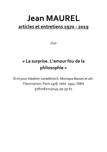 Écrits pour Vladimir Jankélévitch