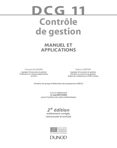 DCG 11 - Contrôle de gestion - 2e édition - Manuel et applications