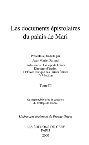 Documents épistolaires du palais de Mari tome 3