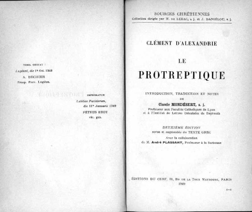 Le protreptique /Clément d’Alexandrie (French edition)