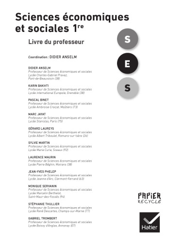 Sciences économiques et sociales 1 re - Livre du professeur