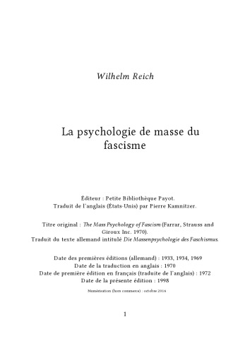 La psychologie de masse du fascisme
