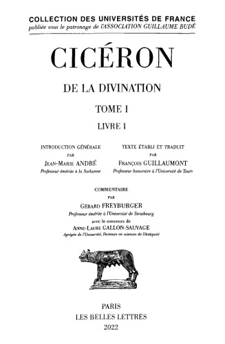 Ciceron, De la Divination. Tome I: Livre I