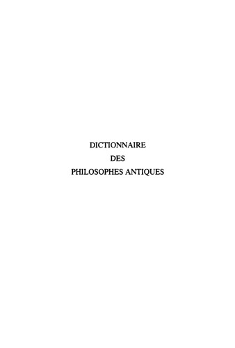 Dictionnaire des philosophes antiques, Tome 6: de Sabinillus à Tyrsénos