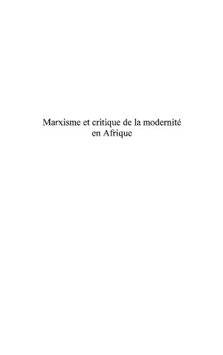 Marxisme et critique de la modernité en Afrique