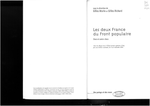 Les deux France du Front populaire (French Edition)