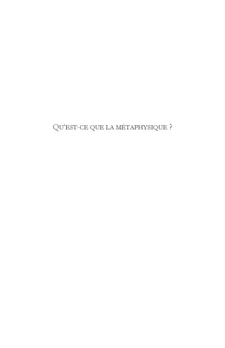 Qu'est-ce que la métaphysique ?