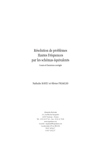 Résolution de problèmes Hautes Fréquences par les schémas équivalents - Cours et exercices corrigés