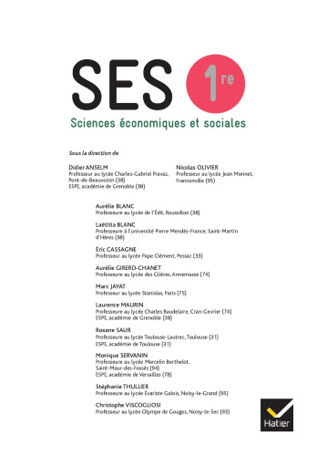 SES 1re - Sciences Economiques et Sociales Éd. 2019 - Livre de l'élève