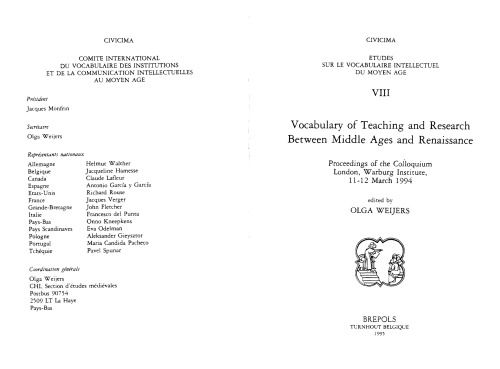 Vocabulary of Teaching and Research between Middle Ages and Renaissance