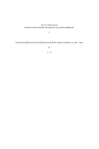 Le travail intellectuel à la Faculté des Arts de Paris