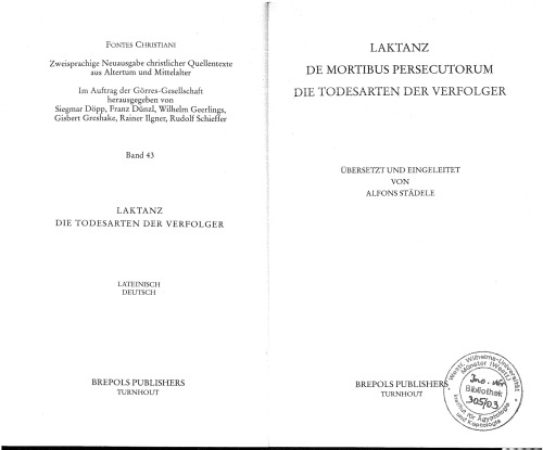 Laktanz - Die Todesarten der Verfolger De Mortibus Persecutorum