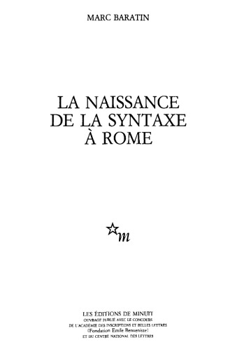 La naissance de la syntaxe à Rome