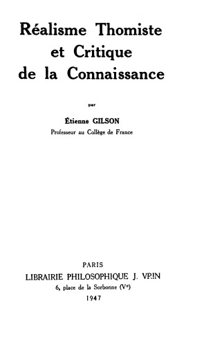 Réalisme thomiste et critique de la connaissance