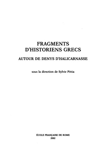 Fragments d'historiens grecs: autour de Denys d'Halicarnasse