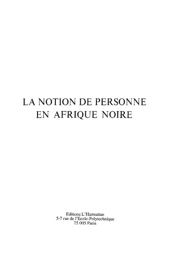 La notion de personne en Afrique Noire