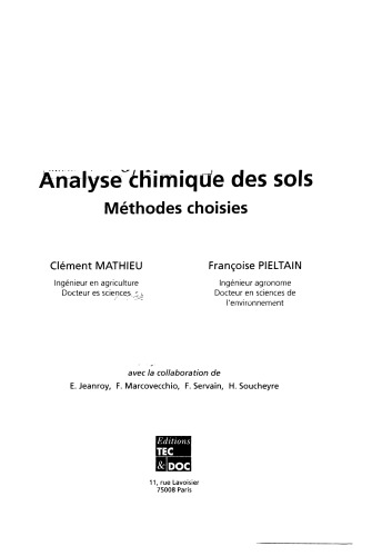 Analyse chimique des sols - méthodes choisies