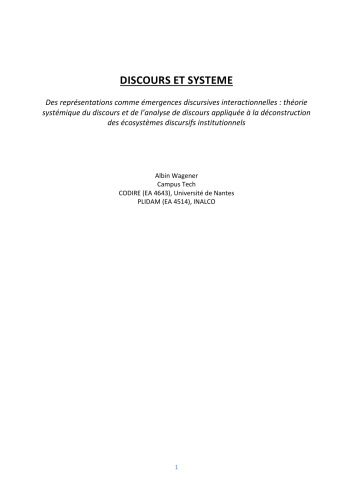 Discours et système: Théorie systémique du discours et analyse des représentations