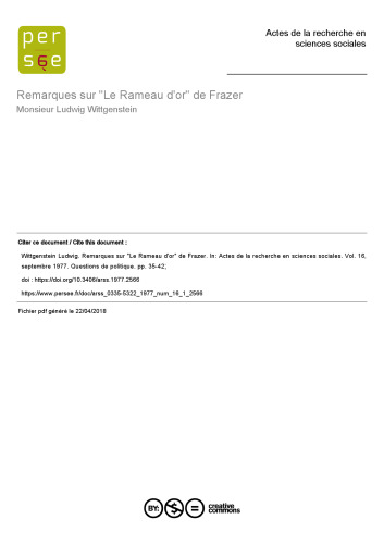 Remarques sur "Le Rameau d'or" de Frazer