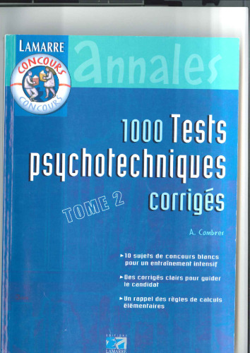 1000 tests psychotechniques corrigés - tome 2