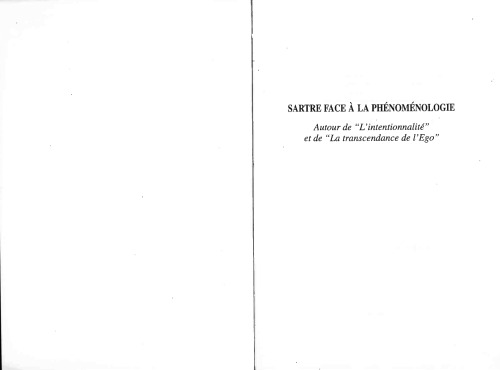 SARTRE FACE À LA PHÉNOMÉNOLOGIE