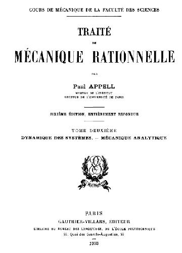 Traite de mecanique rationnelle, tome 2