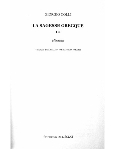 La sagesse grecque, volume 3