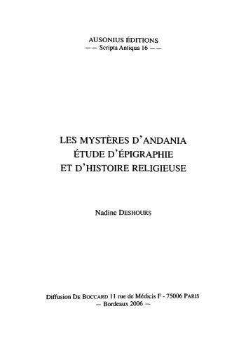 Les Mystères d’Andania: Étude d’épigraphie et d’histoire religieuse