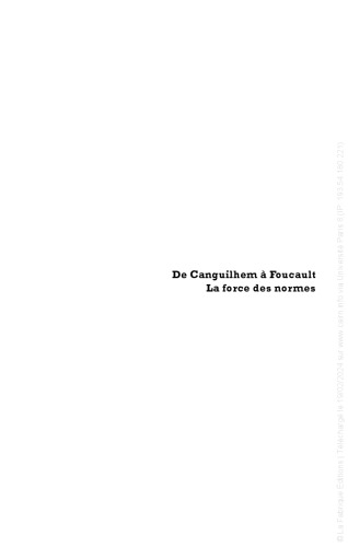 De Canguilhem à Foucault: la force des normes