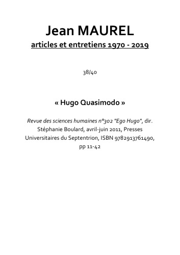 Revue des Sciences Humaines, n°302/avril - juin 2011: Ego Hugo