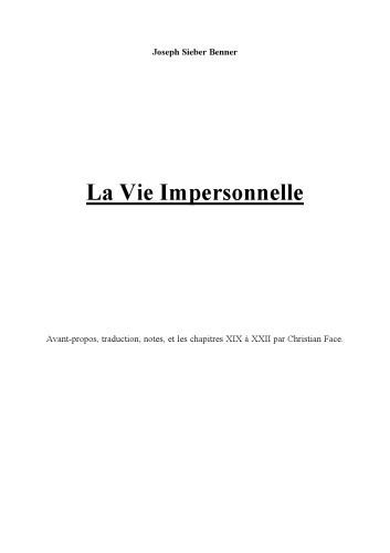 La vie impersonnelle