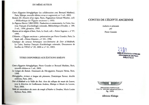 Contes de l'Egypte Ancienne