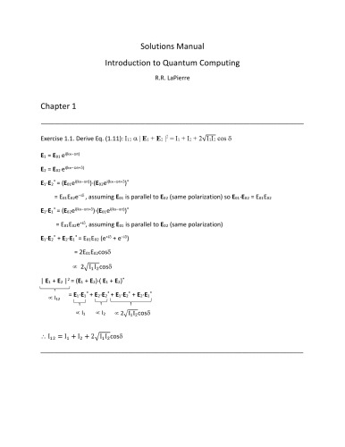 Introduction to Quantum Computing (Instructor Solution Manual, Solutions)