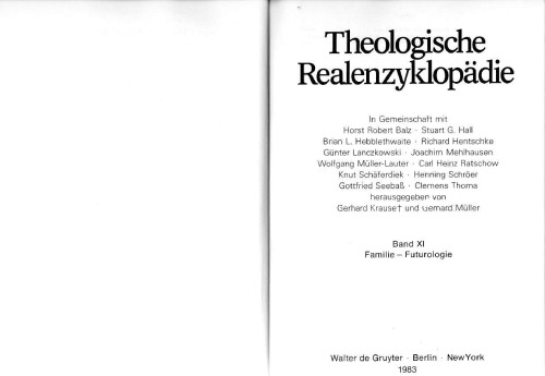 Theologische Realenzyklopädie, Bd 11: Familie - Futurologie