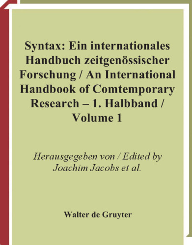 Syntax. Ein internationales Handbuch zeitgenössischer Forschung / An International Handbook of Contemporary Research