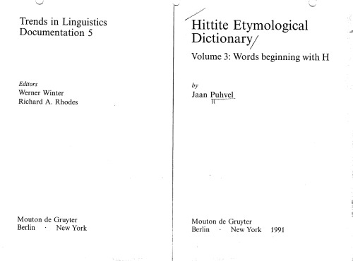 Hittite Etymological Dictionary: Words beginning with H volume 3