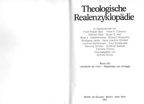 Theologische Realenzyklopädie, Bd 21: Leonardo da Vinci - Malachias von Armagh