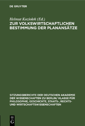 Zur volkswirtschaftlichen Bestimmung der Planansätze