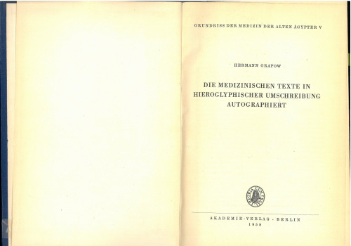 Die medizinischen Texte in hieroglyphischer Umschreibung autographiert