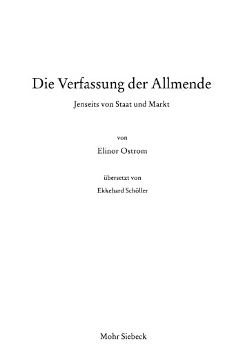 Die Verfassung der Allmende : Jenseits von Staat und Markt