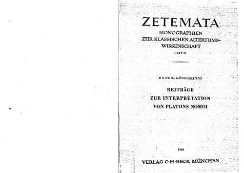 Beiträge zur Interpretation von Platons Nomoi