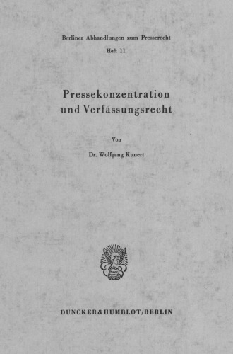 Pressekonzentration Und Verfassungsrecht (German Edition)